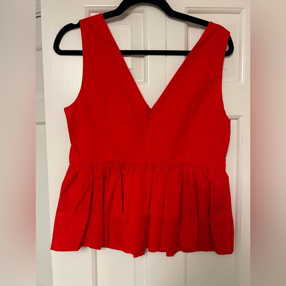 J. Crew Red V-Neck Sleeveless Peplum Top - Picture 2 of 3